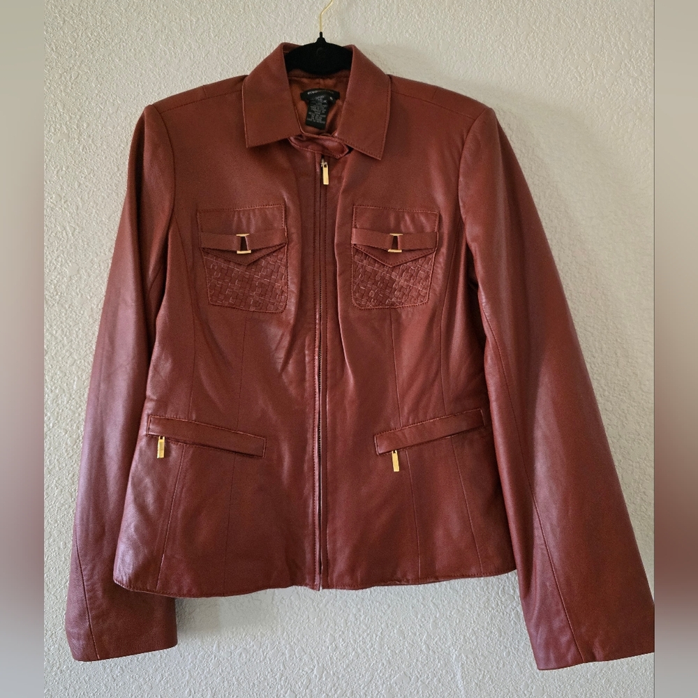 Vintage 90's BCBGMAXAZRIA Tan Leather Jacket - Picture 10 of 10